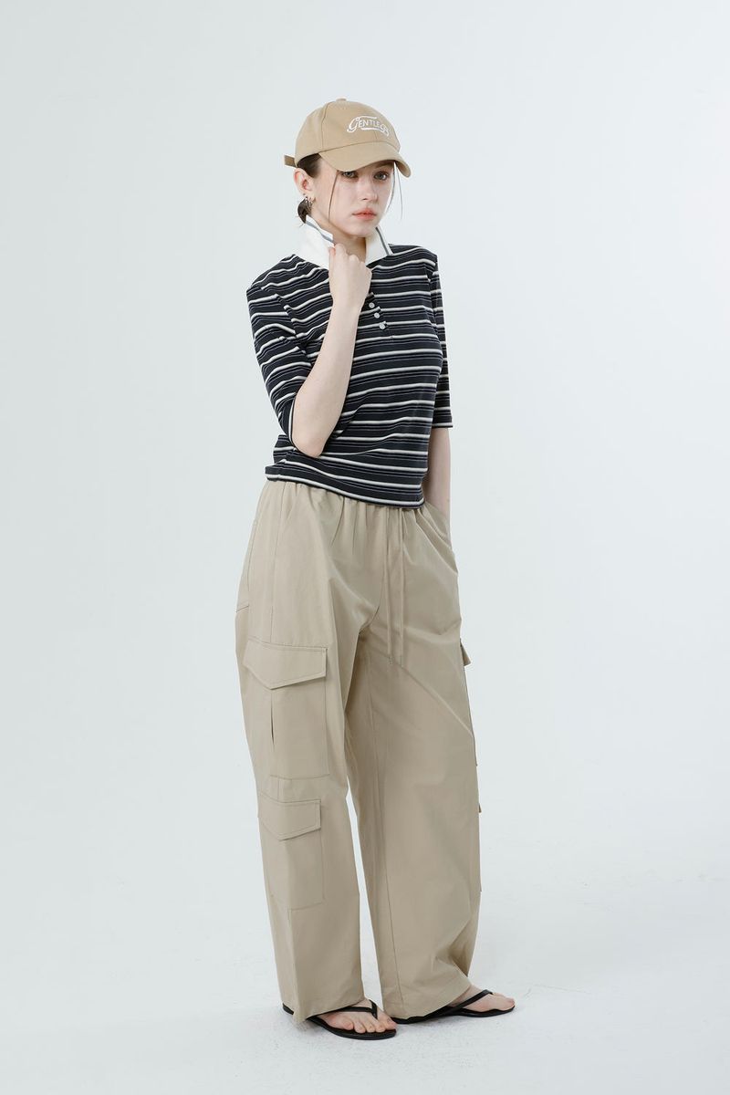 MULTI STRIPE TENCEL T-SHIRT_CHARCOAL