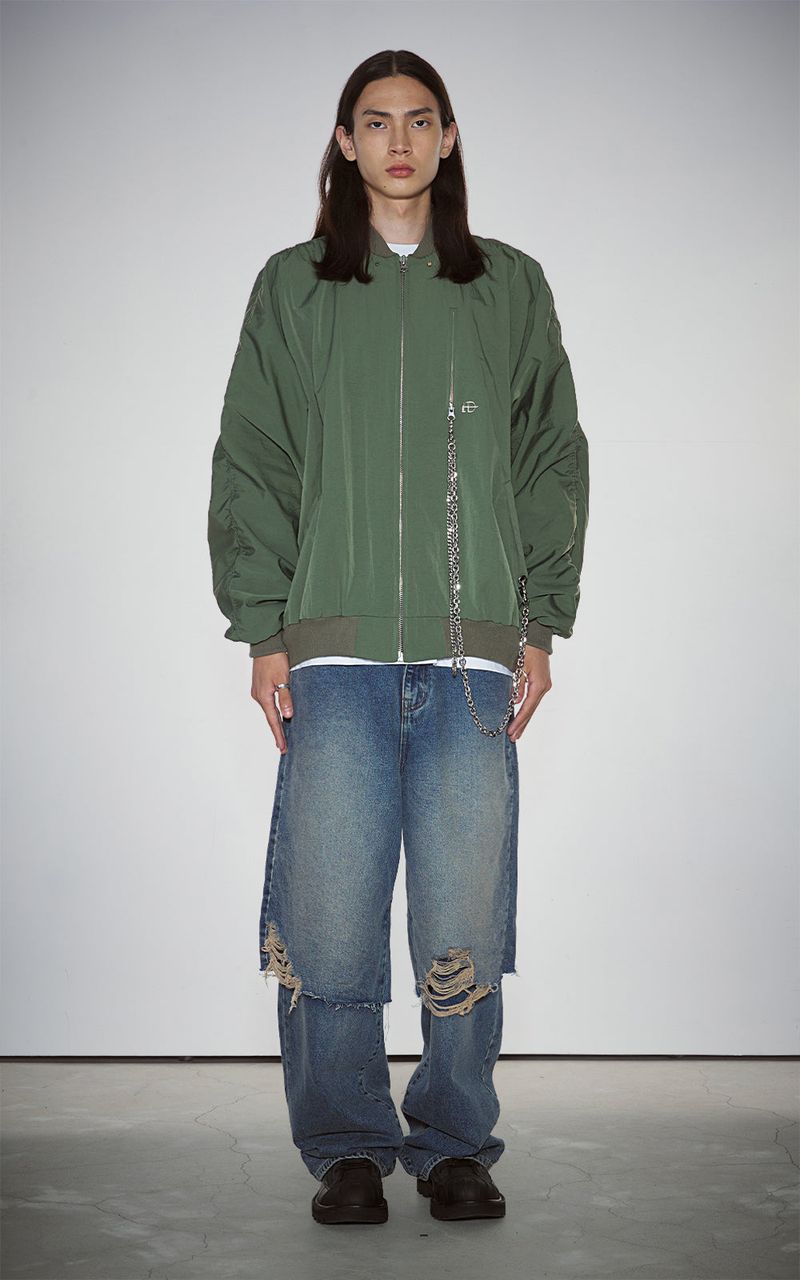 SHIRRING SLEEVED MA-1_KHAKI