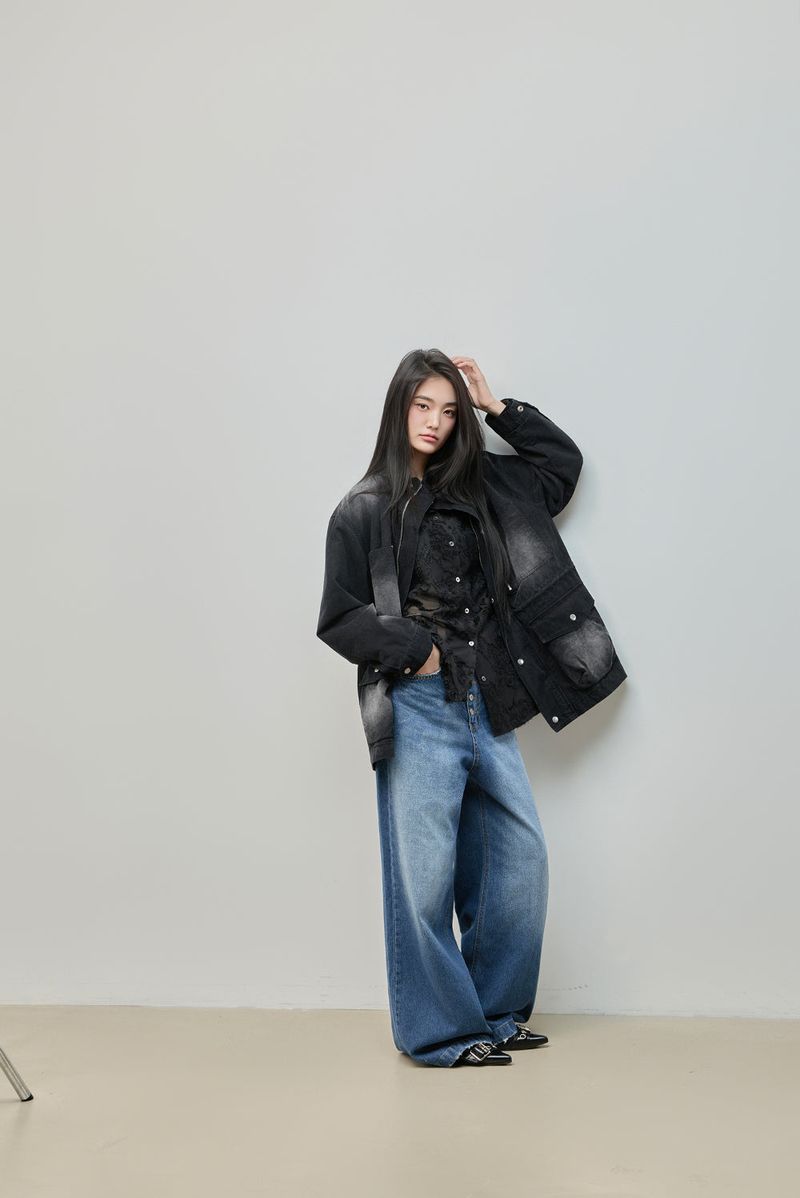 Washed High-Neck Field Jacket_Black