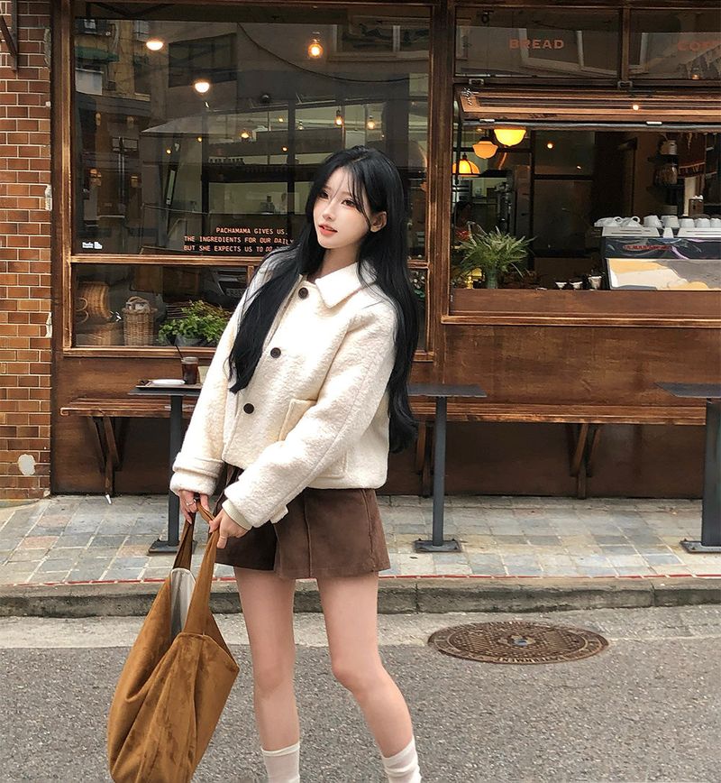 [BELLIDE MADE] fluffy wool collar short coat