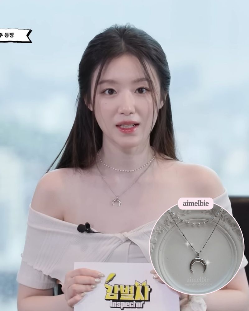 [Anti-tarnish/IDLE Shuhua Necklace] Upside Down Crescent Moon Pearl Layered Necklace - Silver