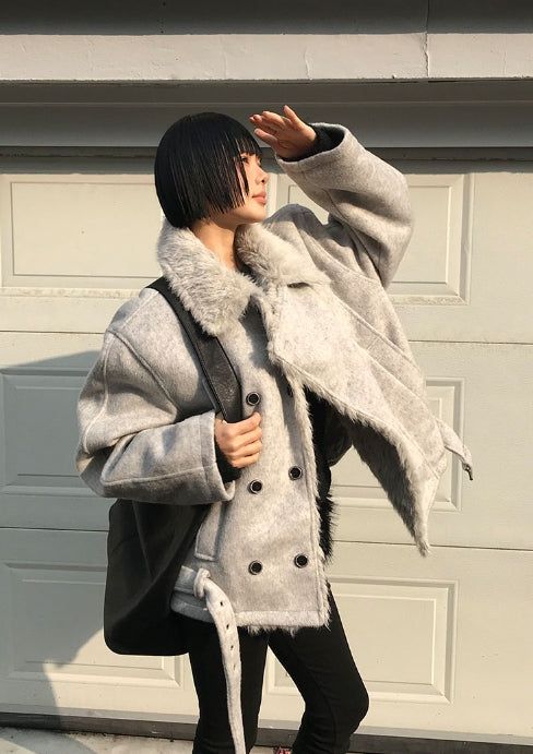 (3oz Quilting) FUR-COLLAR DOUBLE SHORT COAT