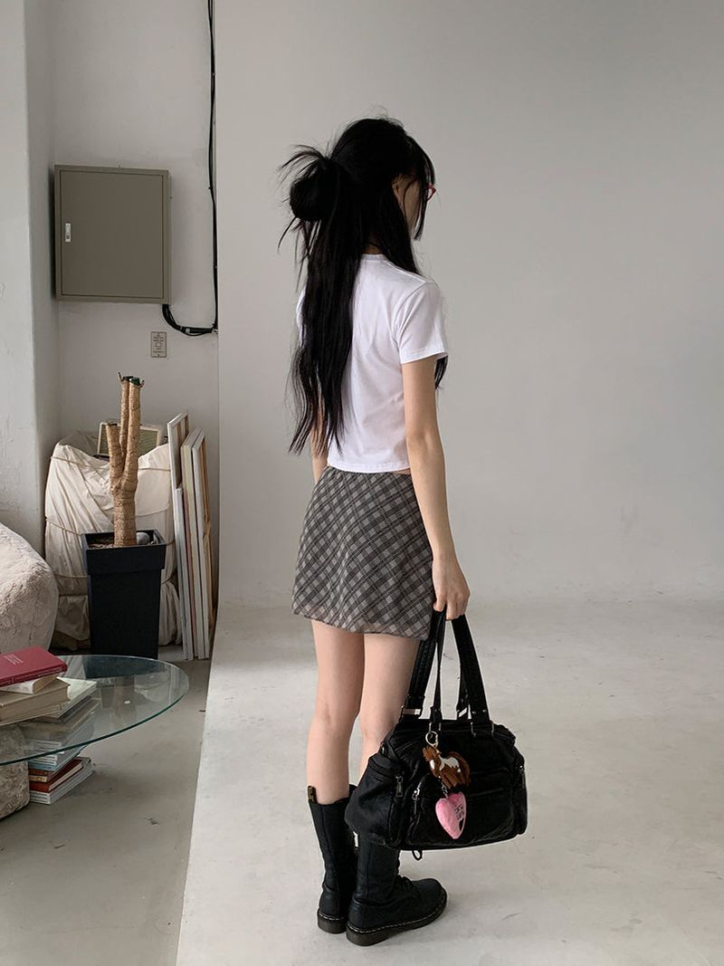 CHECK CHIFFON MINI SKIRT (4C)