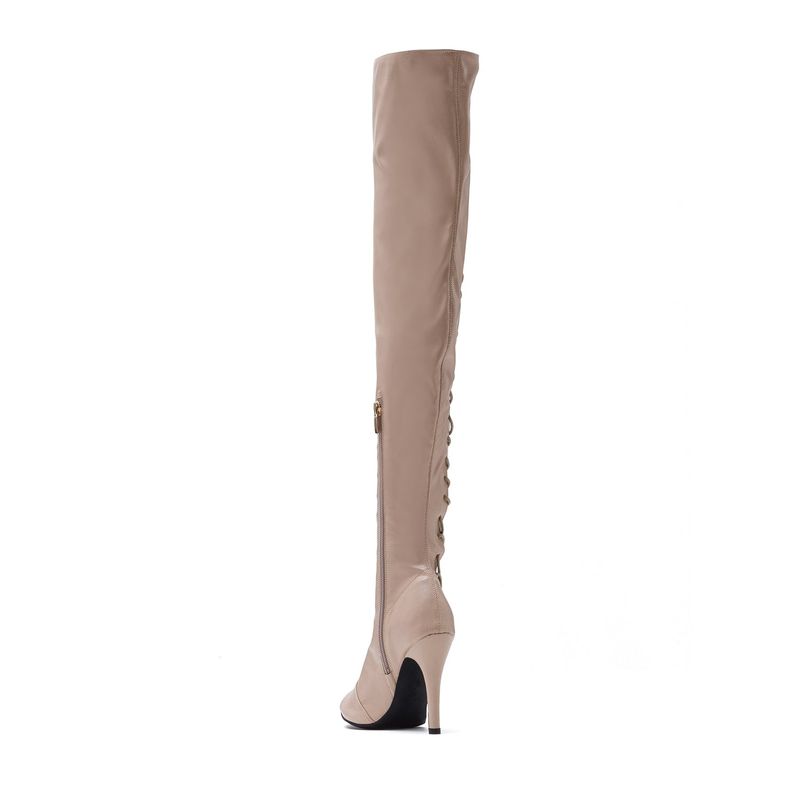 Side Point Open Toe Boots Heel(Beige)