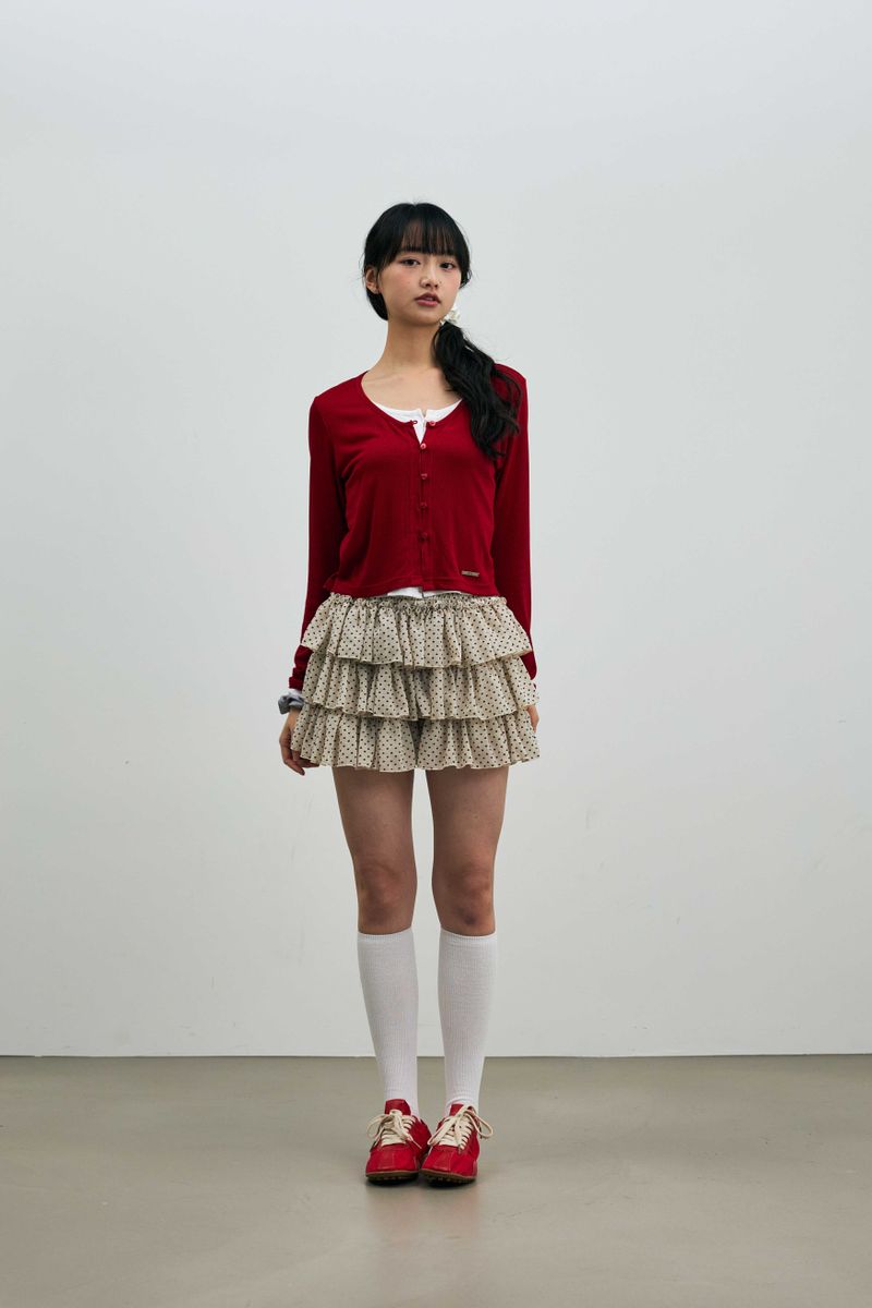 LYLA LAYERED CARDIGAN / RED-WHITE