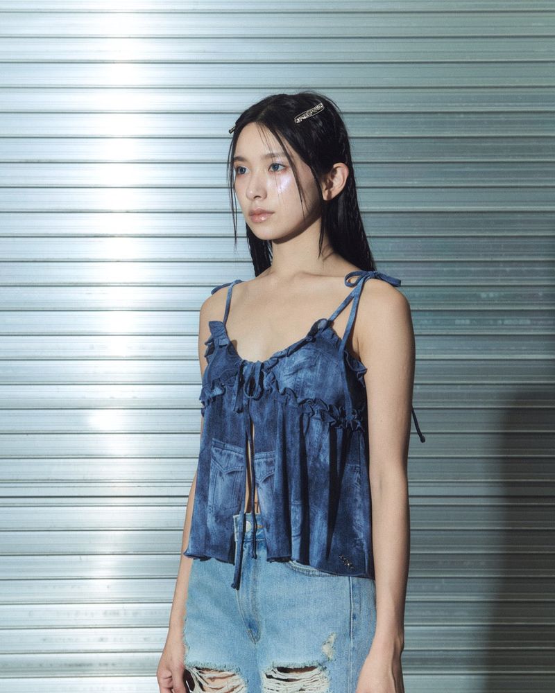 frill open bl - denim