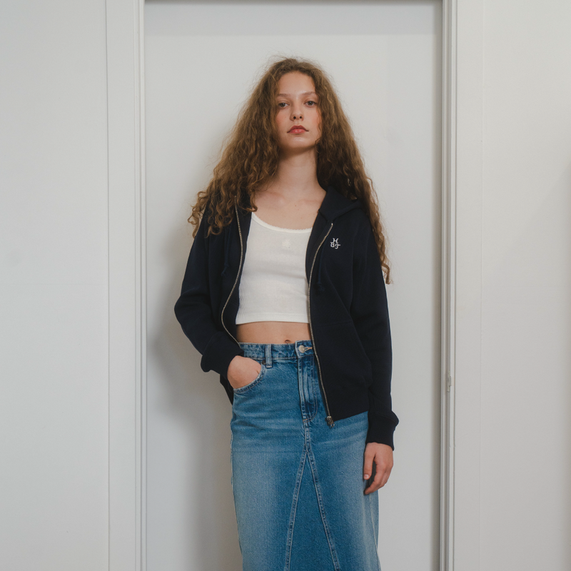 Waffle Hoodie Zipup (NAVY)