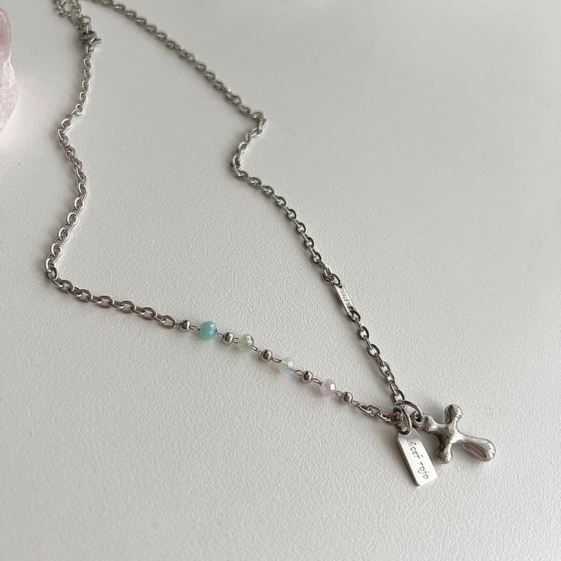 pit Pastel beads cross unique bold layered necklace