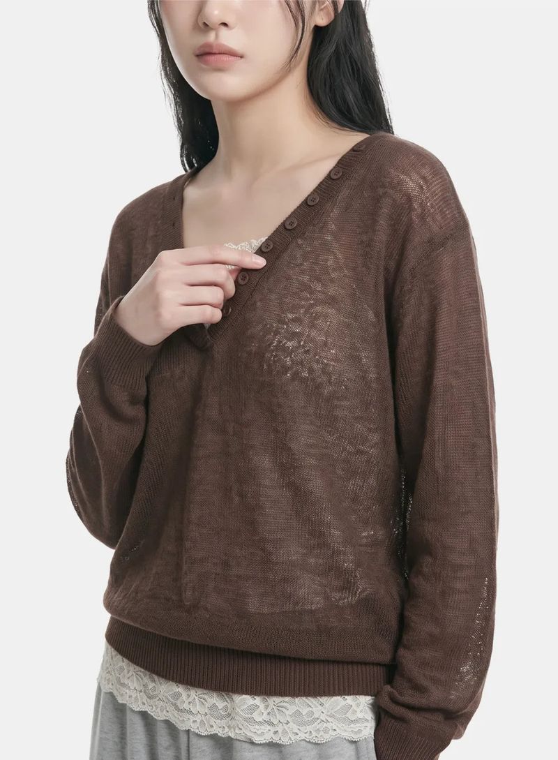 Claire Button V-Neck Loose Knit