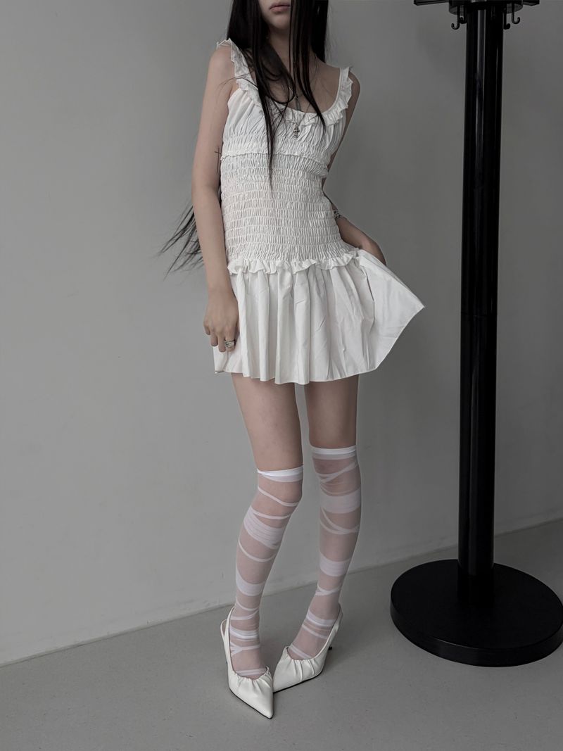 smocked frill mini one-piece
