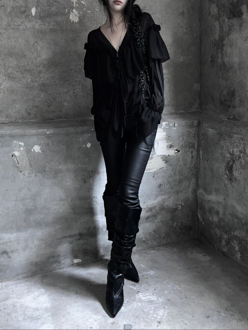 black coated bootcut pants