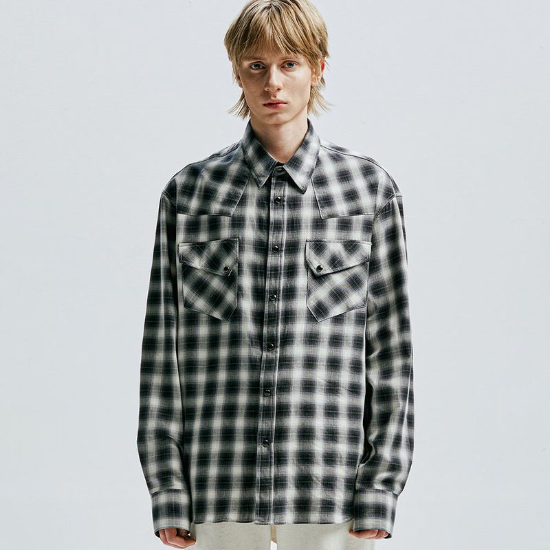 03s plaid western shirt black