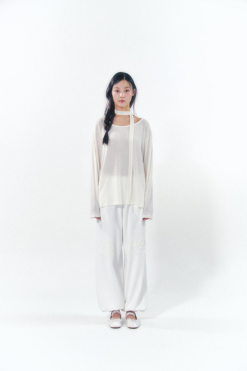 Knit Tie Long Sleeve Set Ivory