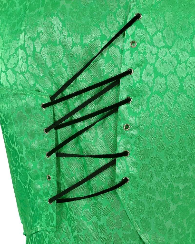 DOZI - Satin Leopard Dress _ Lime