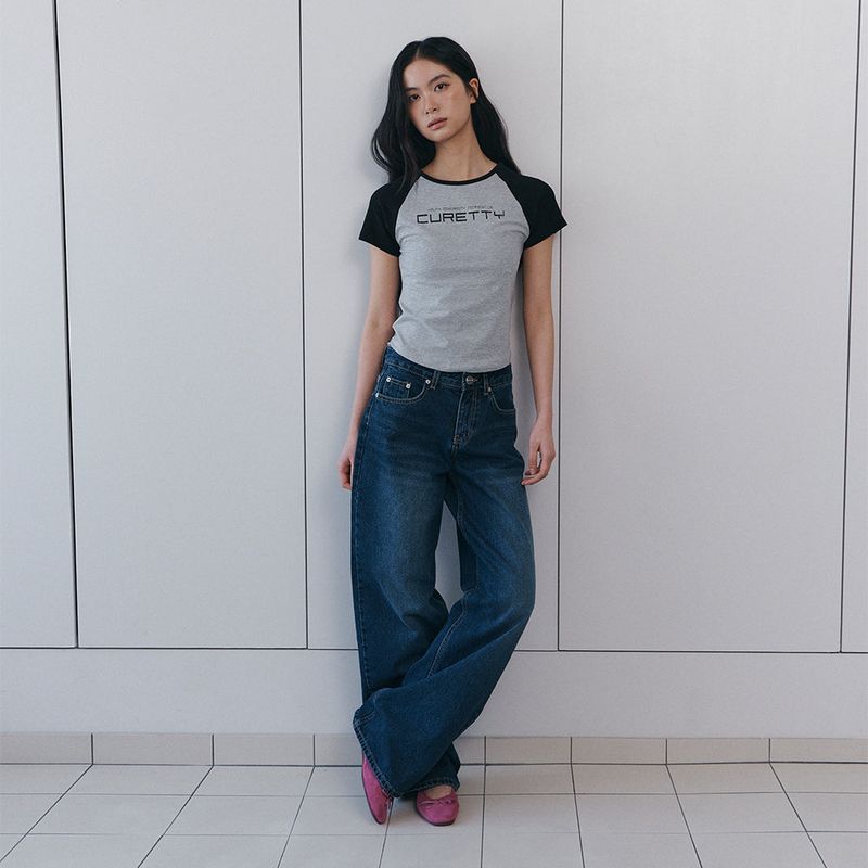 C BACK LOGO WIDE DENIM PANTS_DARK BLUE