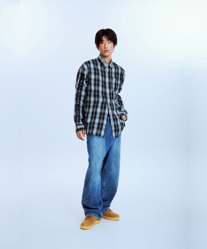 AB EMBROIDERY CHECK SHIRTS (BLACK)