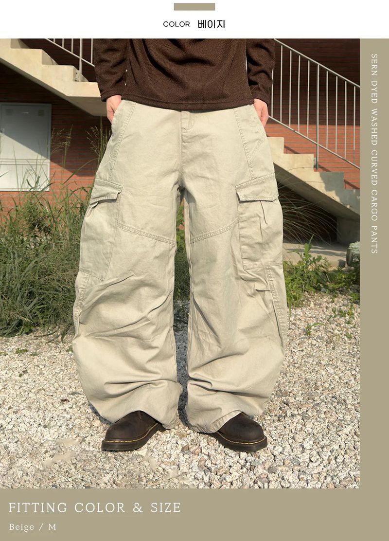 Cerne Dying Washed Curved Cargo Pants