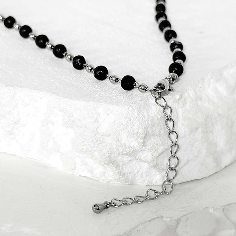 ss-Nature beads+ chain necklace_black