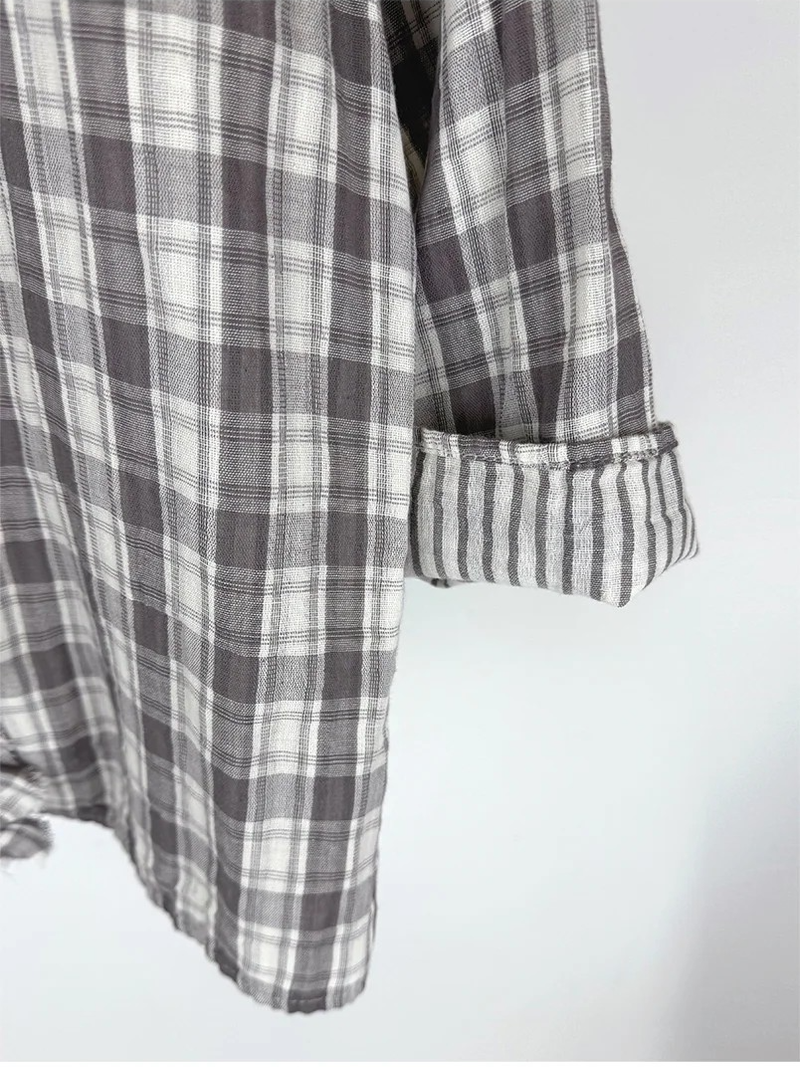 WASHED CHECK FRILL SHIRT (2C)