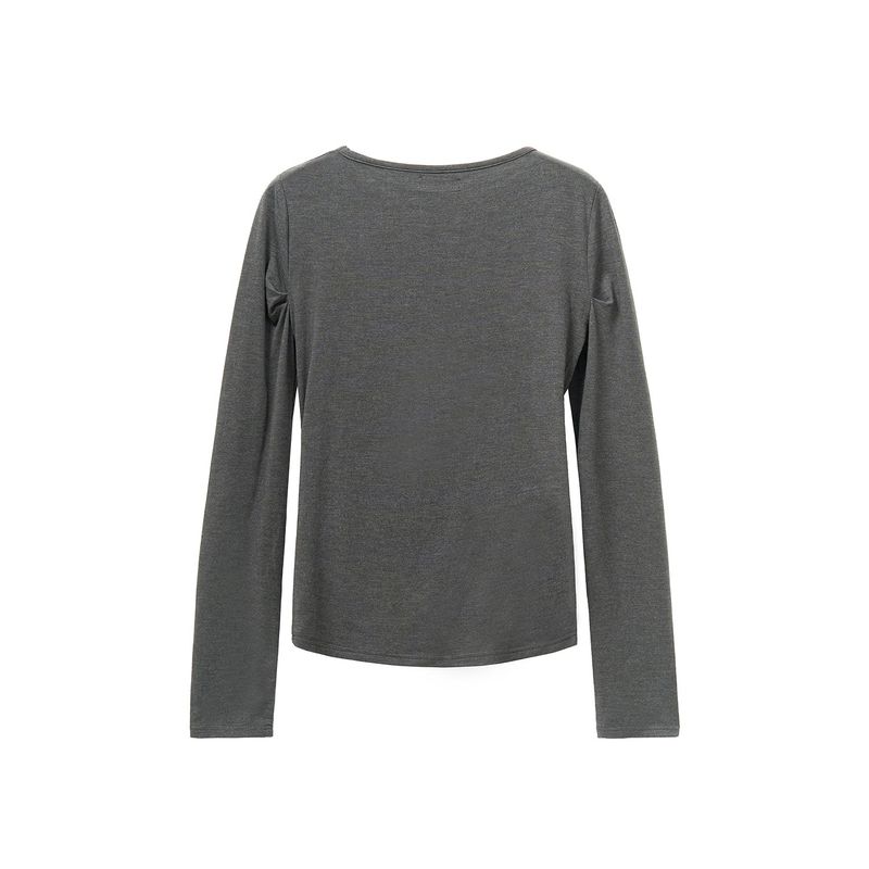TWIST DRAPE LONG SLEEVE TOP (MELANGE BLACK)