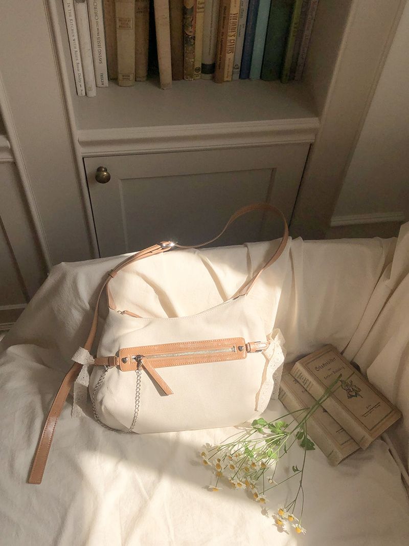 Belted ribbon bag_canvas caramel
