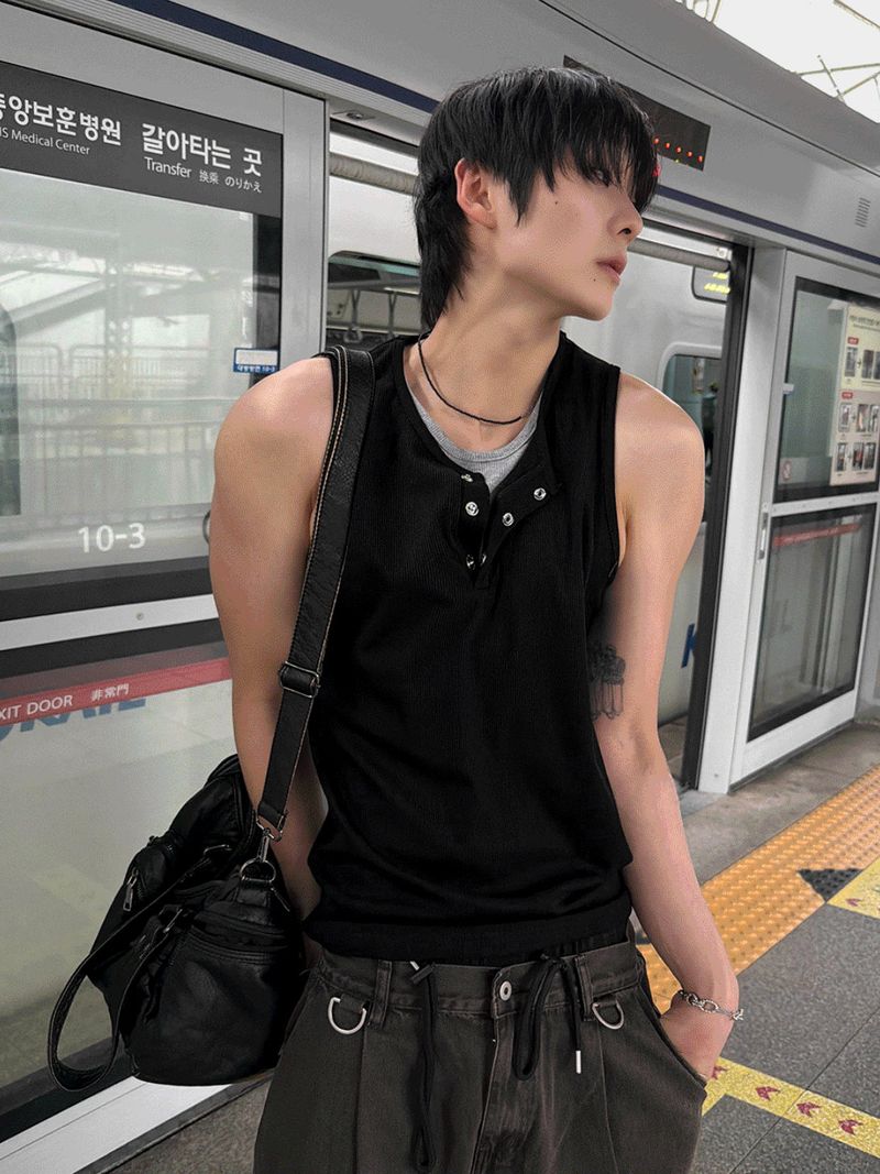 Layered Henley Tank Top