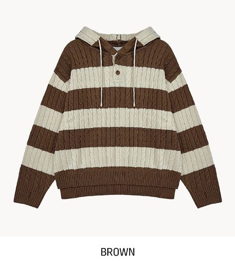 Stripe cable hood warmer knitwear