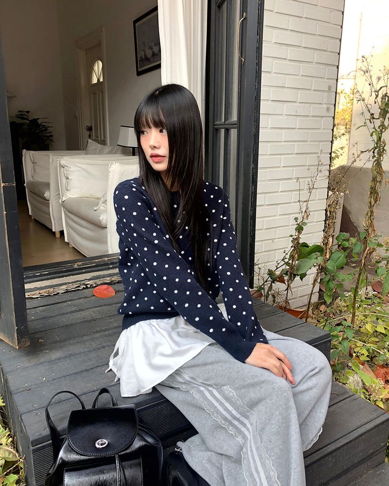 Honi Round-Neck Dot Knit Cardigan