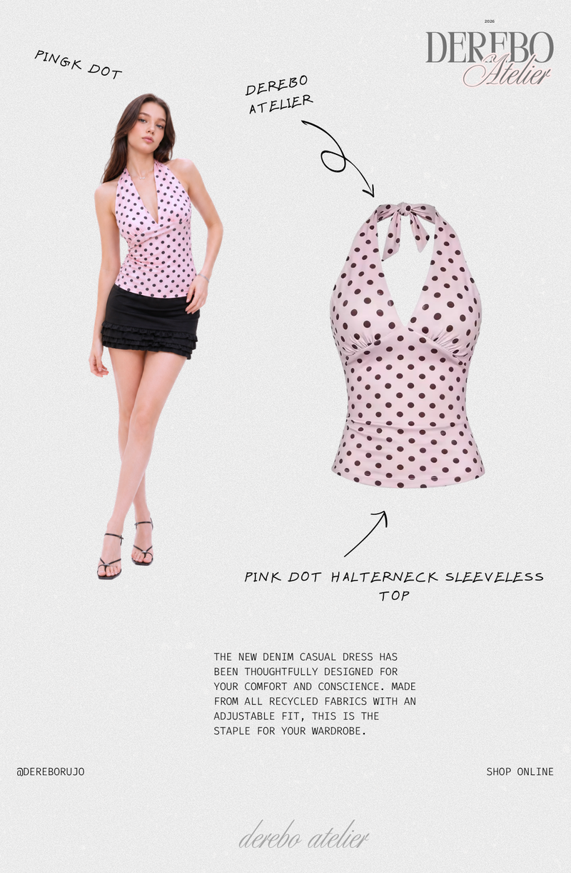 Pink dot halter neck sleeveless top