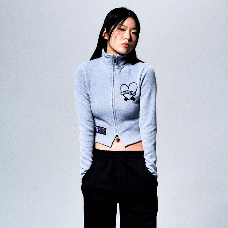 HEART BAND CROP CARDIGAN (ASH BLUE)