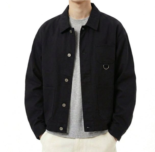 Crop French Work Jacket Black