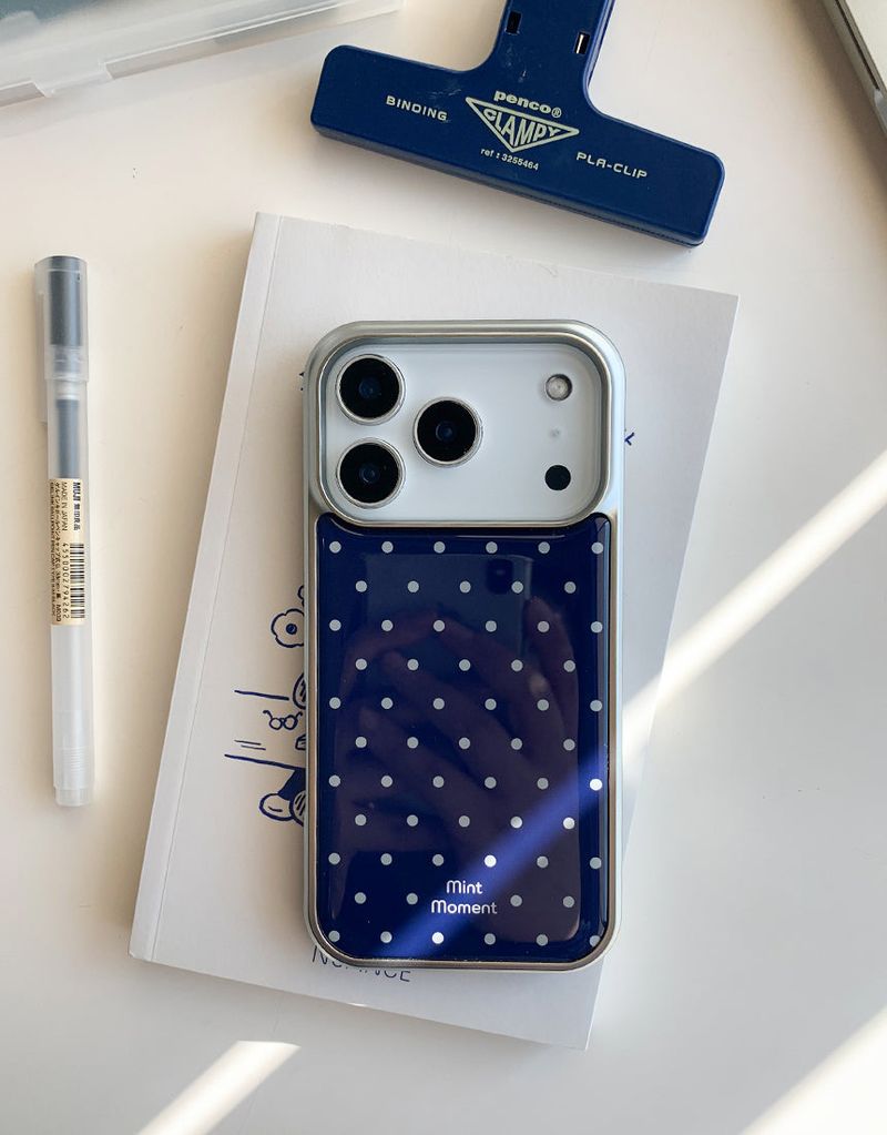[MADE]ネイビードット シルバーエポキシバンパー iPhoneケース
