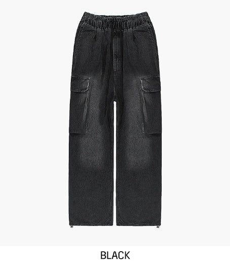 Hip 3D cargo denim banding pants