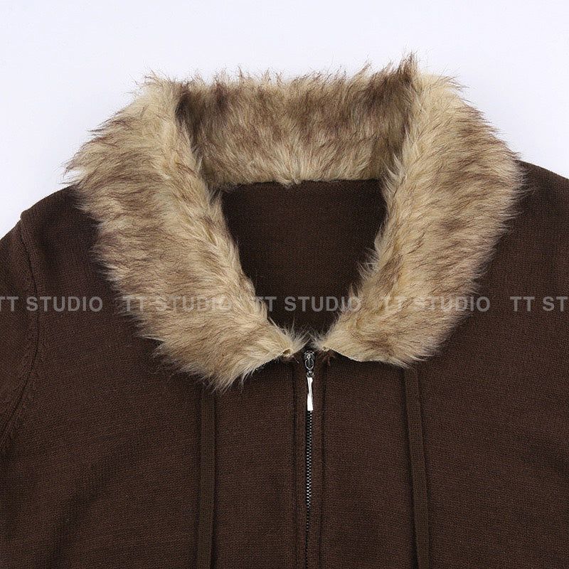 Brown knit zip-up