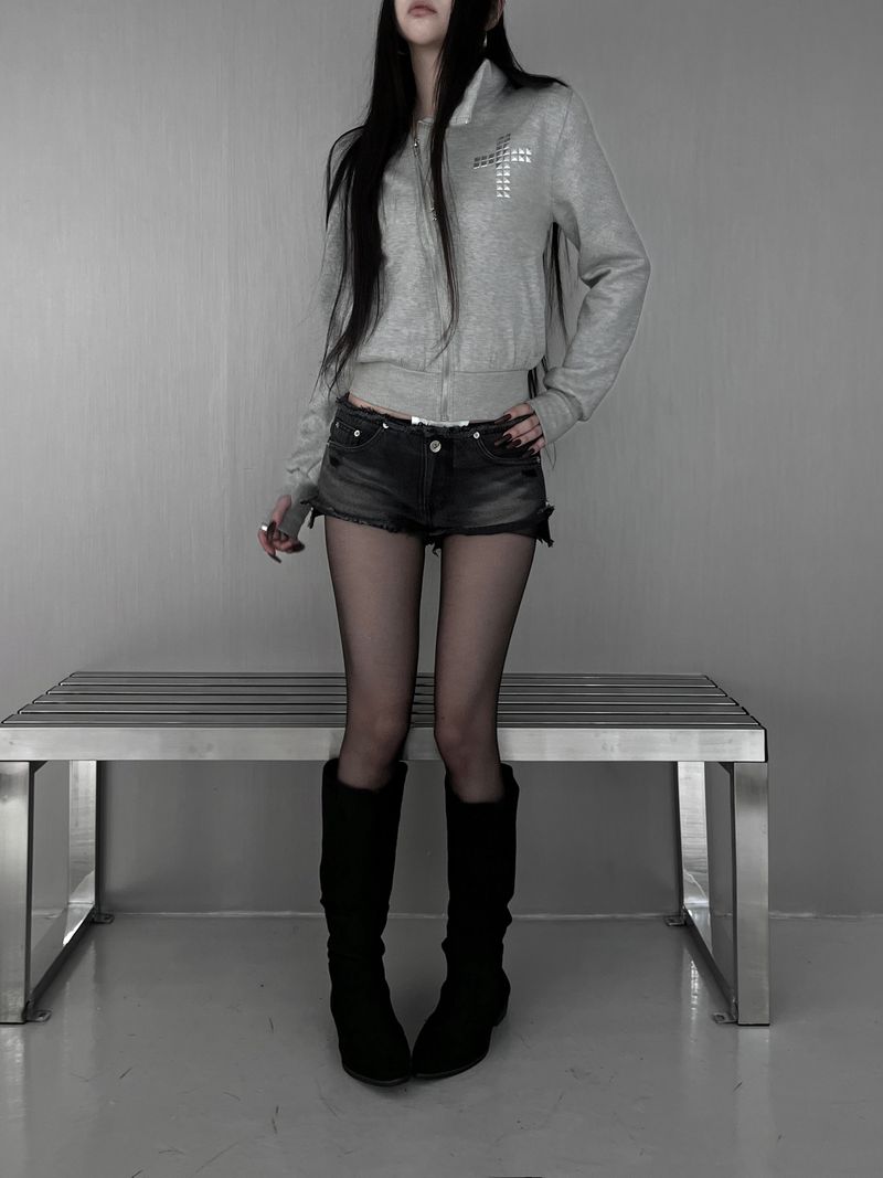 cross stud diagonal warmer zip-up (fleece-lined / 2color)