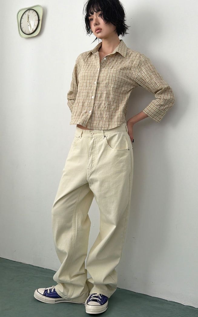 NATURAL CHECK 3/4 SHIRT