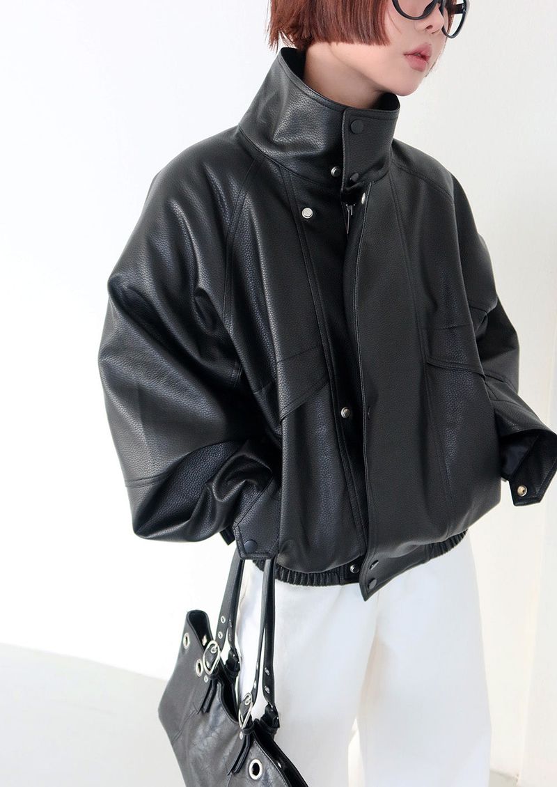 Laurent high neck leather jacket