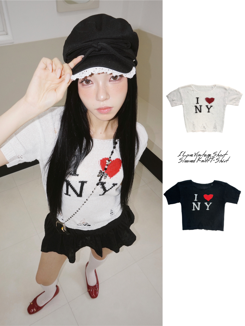 dereborujo（ドレボルゾー）の「I Love Vintage Short-Sleeved Knit T-Shirt（Tops）」