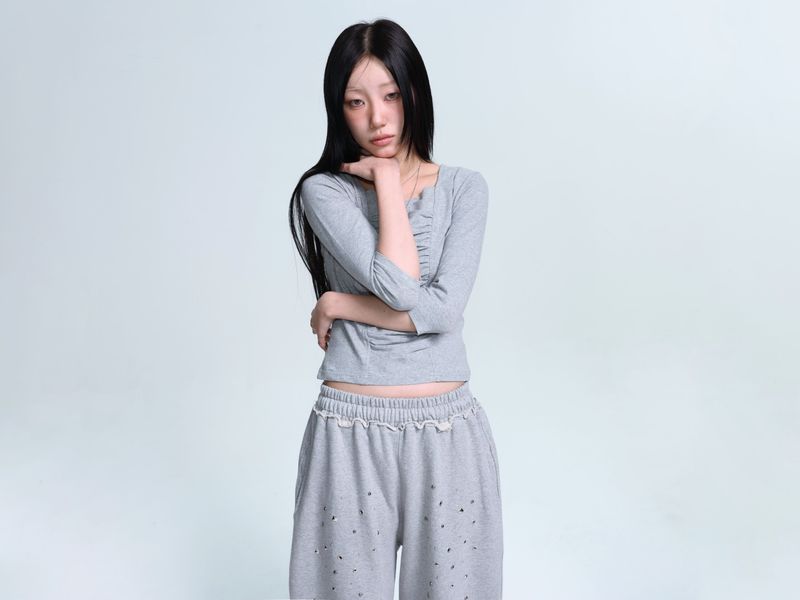 Stud String Sweatpants -Gray