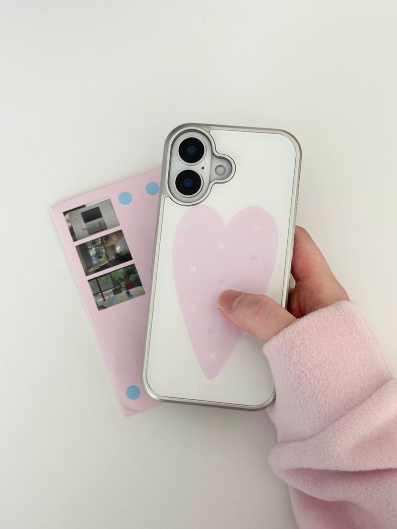 [Magsafe] PINK HEART Silver Glass Bumper Case