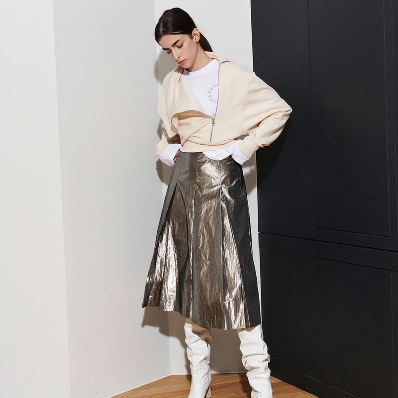  LINDA PLEATS SKIIRT, SILVER