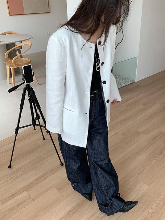 NON COLLAR LINEN JACKET (2C)
