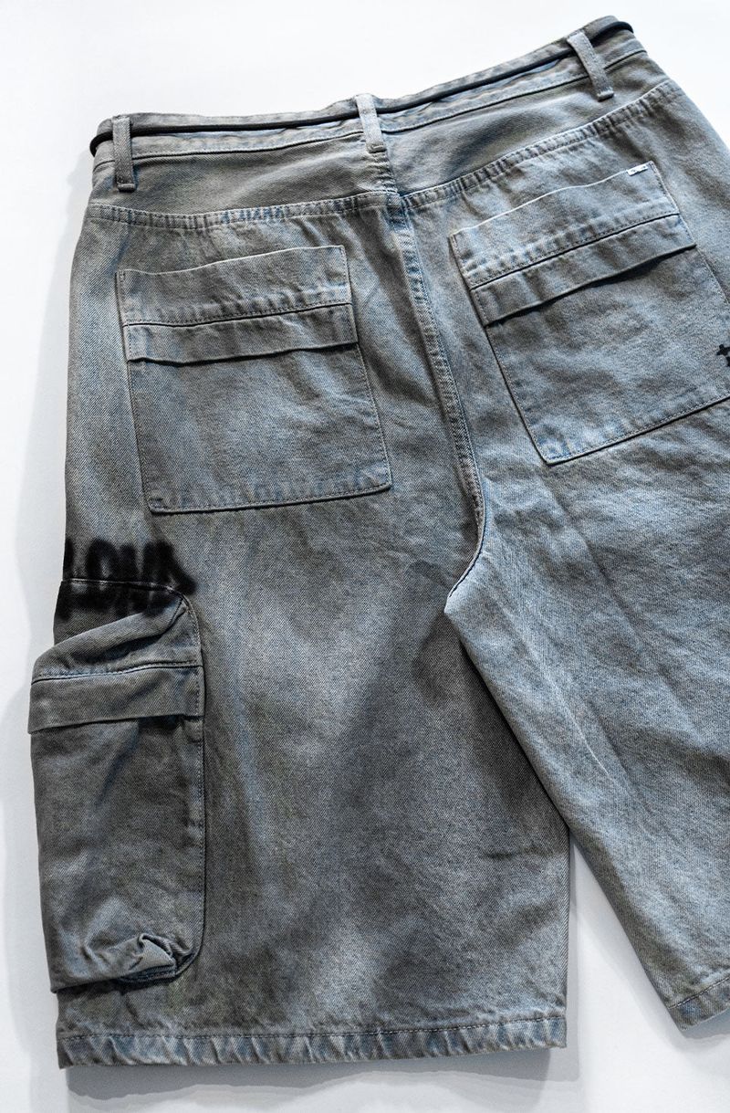 BBD Graffiti Logo Dirty Washing Cargo Shorts (Vintage Blue)