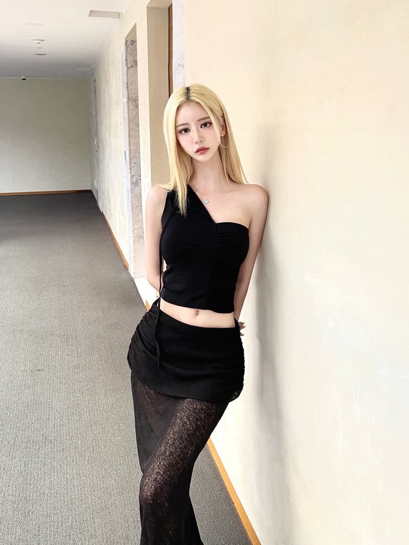 1380. Knit see-through flap long sk (2color)