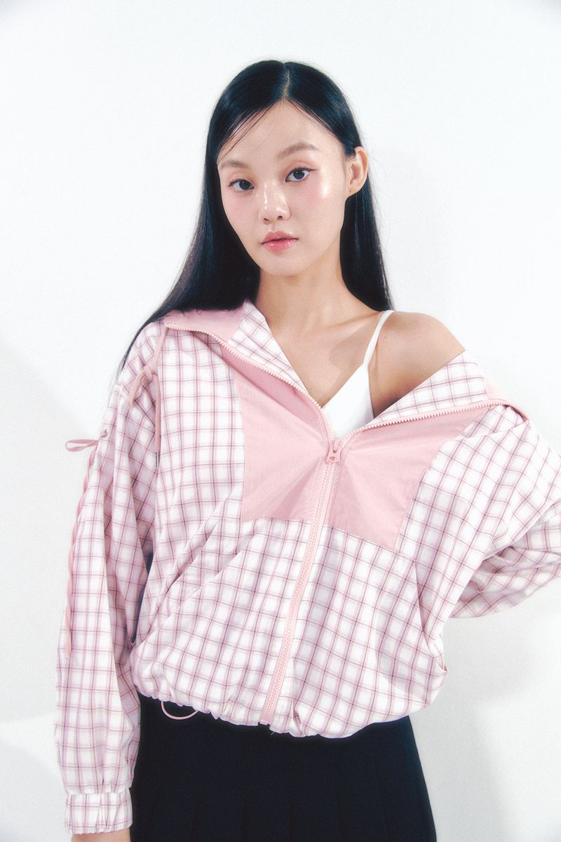 Check Ribbon Wind Breaker Pink