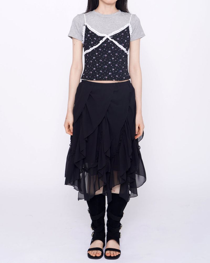 Cute Small Floral Lace Bustier Short Sleeve Set