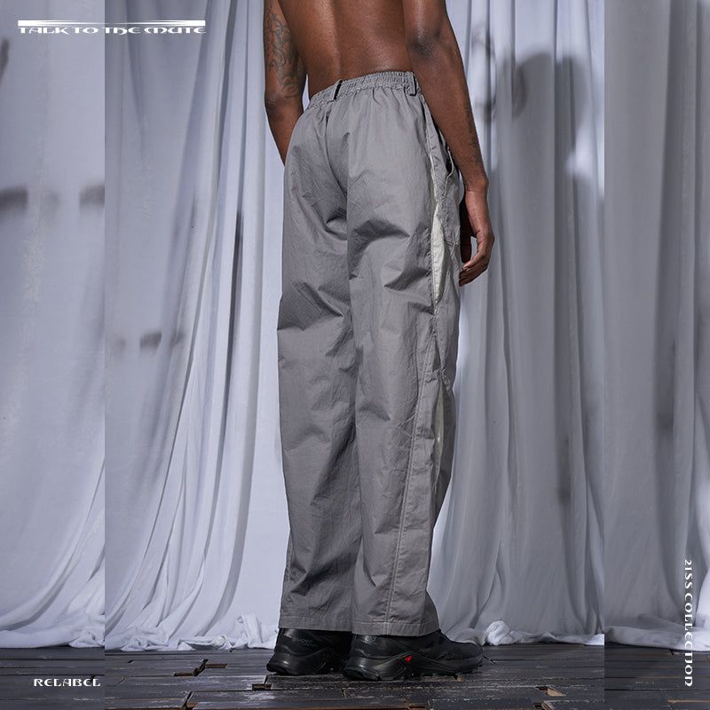 RELABEL Gray Color-Blocked Patchwork Multi-Panel Stitched Relaxed-Fit Casual Pants