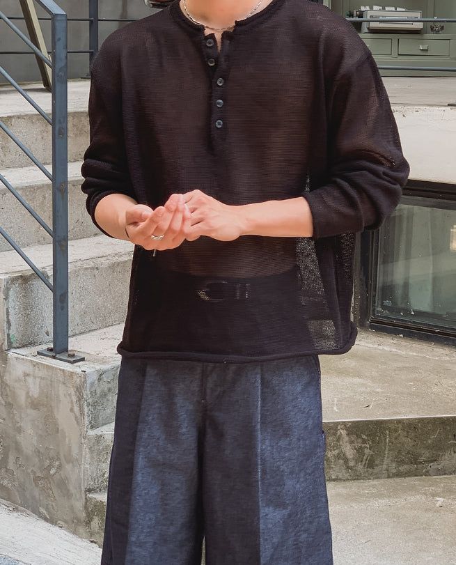 Aerin See-through Henley Neck Knit