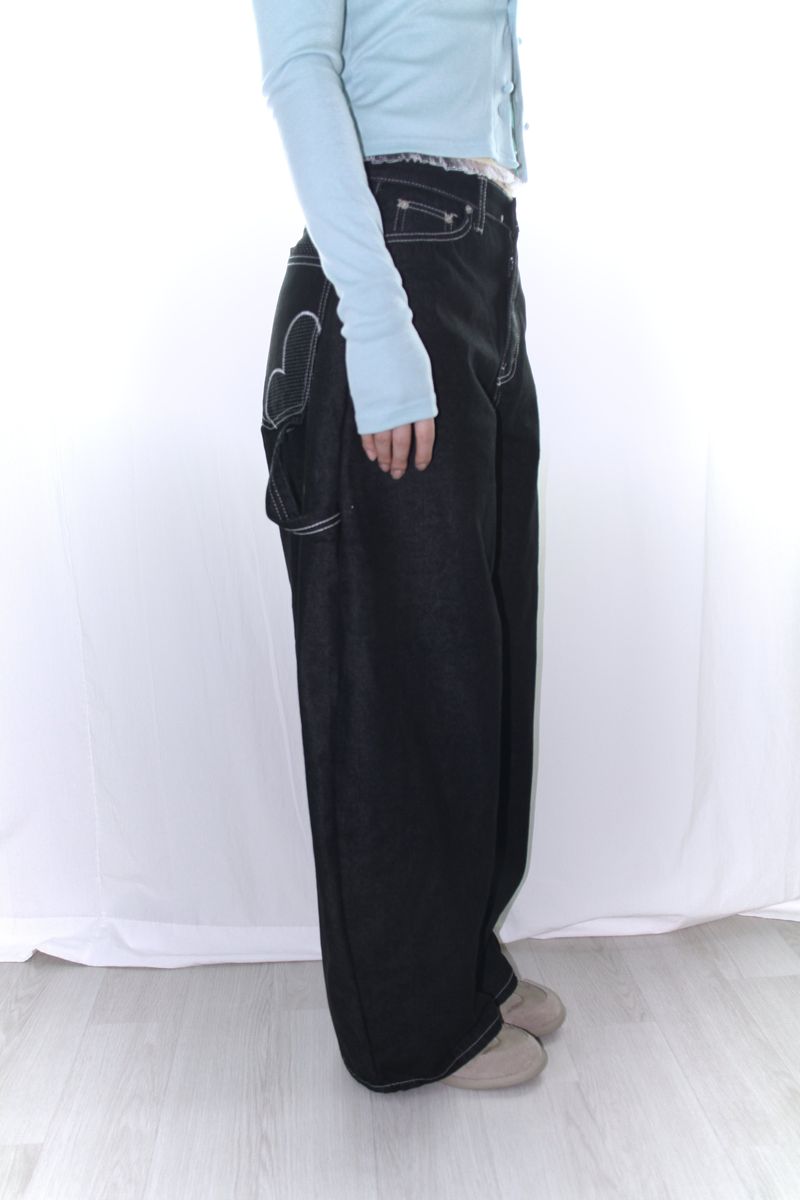 Star stitch balloon wide denim pants