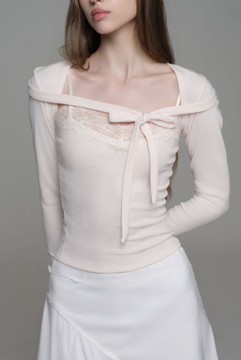 Cotton touch ribbon bolero, Pink
